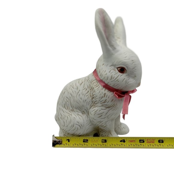 VTG Country Porcelain Bunny Rabbit With Pink Ribbon TW7353 Easter Centerpiece - Picture 9 of 11
